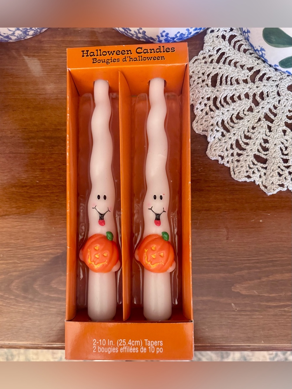 Vintage Halloween Ghost & Pumpkin Taper Candles (Set of 2)